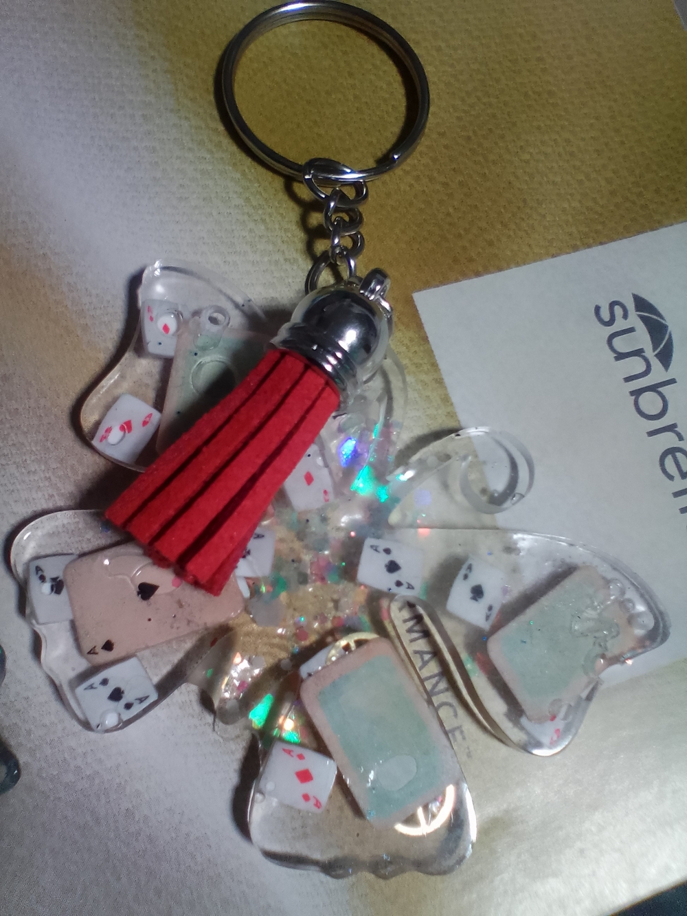 Poker Girl Butterfly Keychain +Red Tassel
